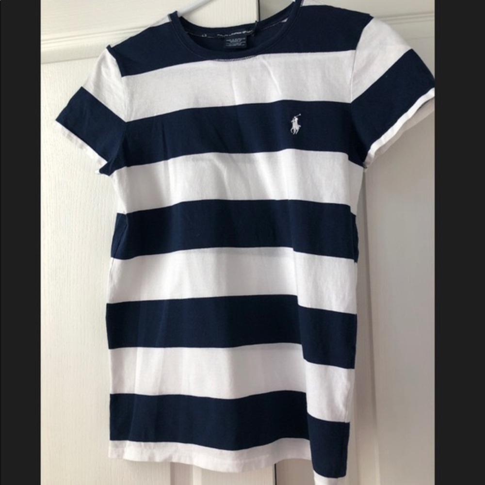 Ralph Lauren Polo Navy Blue White Striped Tee